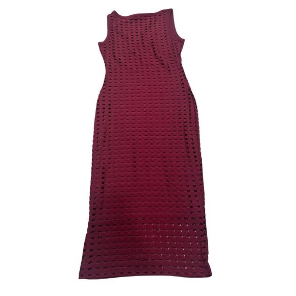 BELLE SKY Women's Burgundy Sleeveless Perforated Laser Cut Midi Dress Size XS - Picture 2 of 9